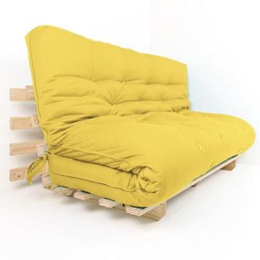 Imagem de Sofa Cama Futon Oriental King Amarelo Acquablock Madeira Maciça Pinus Natural Sem Pintura