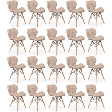 Imagem de Kit 20 Cadeiras de Jantar Charles Eames Slim Wood Estofada - Nude