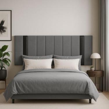 Imagem de Cabeceira Box Estofada Casal Para Cama Box 1.40 (IMPERIO 140 CINZA/PRETO)