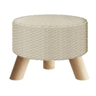 Imagem de Banqueta Puff Redondo, Feito com Pelo de Ovelha, 3 Pernas, Antiderrapante, Estofado (Listras)