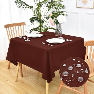 Imagem de Trczzone Toalha de mesa quadrada de linho sintético rústico resistente à água toalha de mesa de chocolate lavável para ambientes internos e externos, cozinha, sala de jantar, 137 x 137 cm