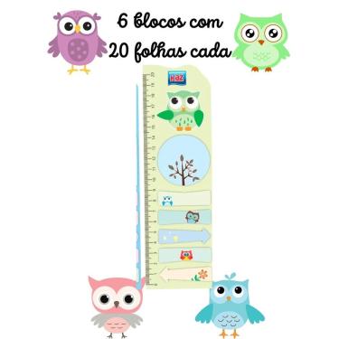 Imagem de Marcador de pagina auto colante lembrete adesivo coruja corujinha com régua papelaria