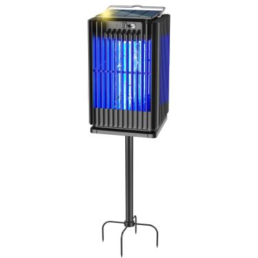 Imagem de Zapper solar contra insetos ao ar livre à prova d'água, movido a energia solar, sem fio com suporte de aterramento, lâmpada recarregável para matar mosquitos para ambientes externos e internos