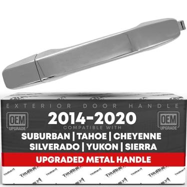 Imagem de Maçaneta externa da porta do passageiro frontal com tampa, gaxeta, metal atualizado - compatível com Chevrolet Silverado 2014-2018; 14-18 GMC Sierra 1500 2500 3500 - todo cromado - OEM 22923598-MT
