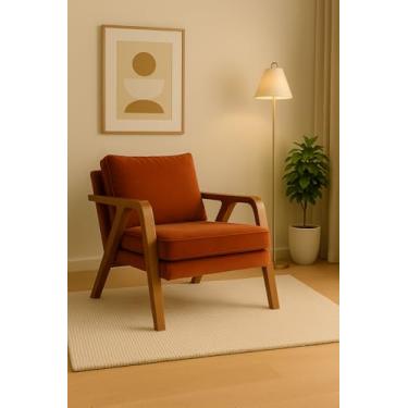 Imagem de Poltrona Estofada Mona Veludo Decorativa Luxo Pés De Madeira Maciça (TERRACOTA)