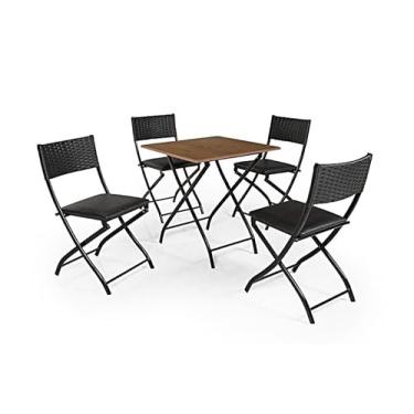 Imagem de Jogo De Mesa Dobrável Imbuia Com 4 Cadeiras Junco Preto