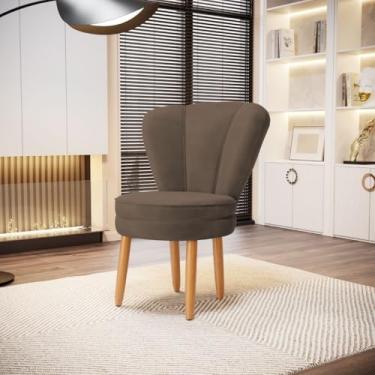 Imagem de Poltrona Moderna para Sala de Estar resistente tecido veludo confortável pés de madeira MOBLAN decor (MARROM)