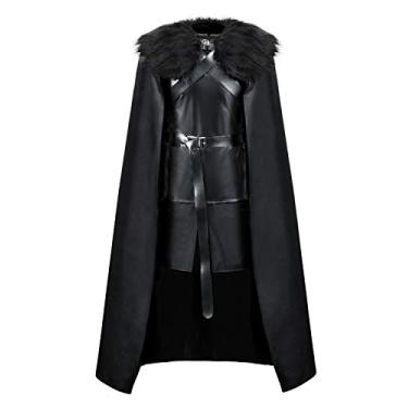 Imagem de AMNPOLEN Jon Snow Knights Watch Costume Cloak Adulto Masculino Tronos Halloween Cosplay Medieval Preto PU Capa para Festa, Conjunto completo preto, P