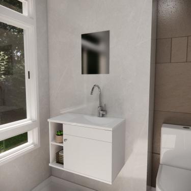 Imagem de Armário para Banheiro com Espelharia e Cuba Itália Branco