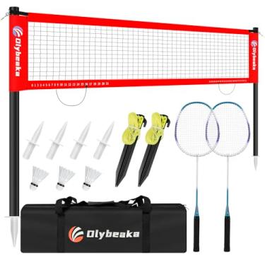Imagem de Olybeaka Conjunto De Rede Badminton 12 Pés Para Quintal Com Anti-Flacidez, Postes Resistentes, 2 Raquetes Alumínio, 3 Petecas, Bolsa Transporte - Fácil Instalação E Durável
