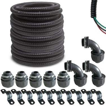 Imagem de Kit de conduíte elétrico yariwiz preto extra flexível para conduíte elétrico líquido apertado com 5 peças de acoplamento, 5 peças de cotovelo e 10 peças, fio hermético flexível e vedante