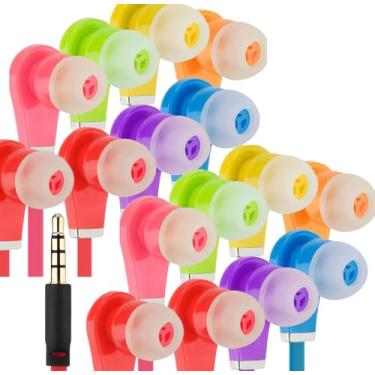 Imagem de Pacote com 16 fones de ouvido para laptop, fones de ouvido infantis para sala de aula, aprendizado à distância, fones de ouvido com fio, conector PL 3,5, sem microfone, barato, estudante, para