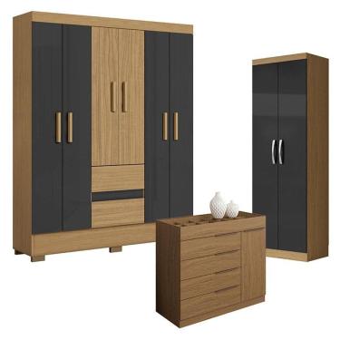 Imagem de Guarda Roupa Casal Coimbra 2005138 com Armário Multiuso New 2000192 Atacama Grafite e Cômoda Sevilha Atacama - Aramóveis