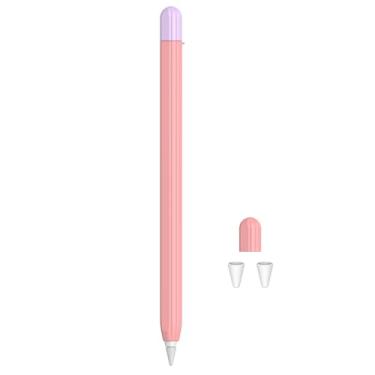 Imagem de LUVI Capa de silicone compatível com Apple Pencil 2ª capa protetora fofa capa protetora moderna design de colisão de cores suporte com 2 acessórios rosa