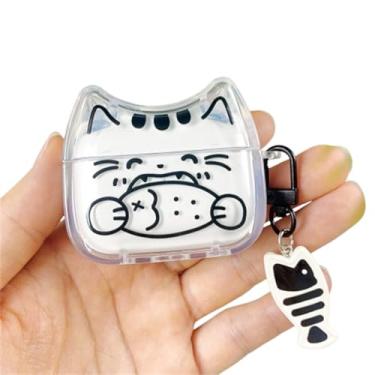 Imagem de QYFZXLV Capa de fone de ouvido para AirPods Pro 2ª/1ª geração com chaveiro, design fofo de gatos, capa protetora para fone de ouvido para Air Pod Pro/Pro 2 (B)