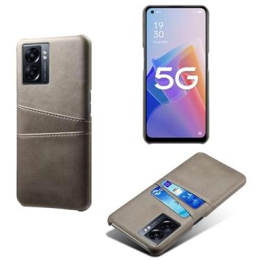 Imagem de Capas Compatível com OPPO A57 5G,Caso de couro PU-Tampa de telefone a prova de choque com 2 slots de cartão,Proteção anti-impressão digital e anti-gota-Grey