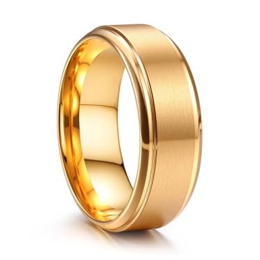 Imagem de Jstyle Anéis de casamento de aço inoxidável para homens e mulheres 8 mm aliança de casamento masculina prata/preto/ouro anéis de noivado masculinos, superfície fosca borda polida anel masculino joia