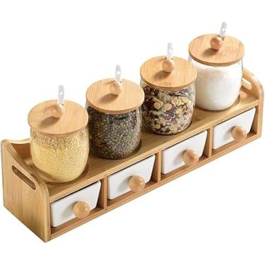 Imagem de Conjunto De Potes De Especiarias Frasco De Especiarias De Vidro Frasco De Cerâmica De Estilo Europeu Com Bandeja Saleiros De Chá Preto Com Mel Armazenamento De Cozinha, Black, 4