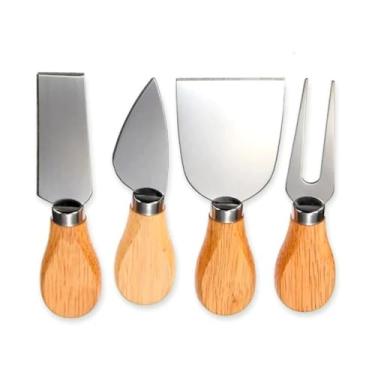 Imagem de Conjunto de Facas Espátulas e Garfos para Queijo e Frios, Utensílios Para Petiscos Gourmet, 4 Peças, Cabo em Madeira, Lâminas em Aço Inox, Premium, Felix Magazine