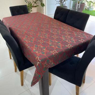Imagem de Toalha de Mesa Retangular em Jacquard Luxo Arabesco Natalino Vermelho 