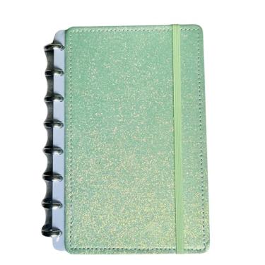 Imagem de Caderno Inteligente A5 com Glitter Dourado – Capa Dura Brilhante, 80 Folhas Pautadas 90g, Sistema de Discos Removíveis – Papelaria Criativa Premium, Refilável e Compacto (Verde)