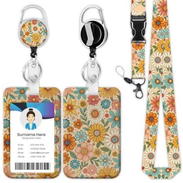 Imagem de Cordão de carretel de crachá floral boêmio, porta-crachá de identificação de flor, clipes retráteis para etiqueta de nome para médico, enfermeira, professor, escritório, estudante