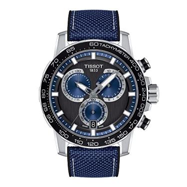Imagem de Tissot Relógio masculino Supersport Chrono 316L caixa de aço inoxidável quartzo suíço, azul, preto, têxtil, 22 (T1256171705103), Preto, azul., Relógio de quartzo