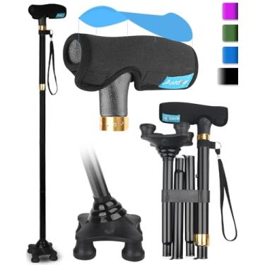 Imagem de Antdvao Bengala Quad para mulheres, bengala dobrável para estabilidade, adequada para 1,5 m a 1,8 m, bengala ajustável com almofada para homens e idosos