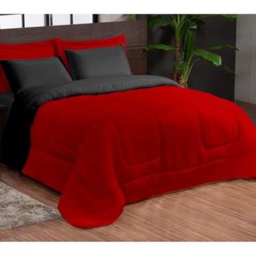 Imagem de Kit Edredom Casal 3 Peças Dupla Face com Fronhas – Macio e Econômico para o Frio(LISO VERM PRETO)