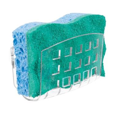 Imagem de Suporte de esponja de plástico sem BPA iDesign para pia de cozinha com ventosas, ideal para pias de cozinha e organização de banheiro, 5,8 cm x 13,2 cm x 9,4 cm, transparente