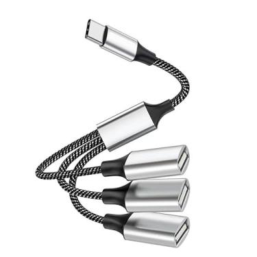 Imagem de FANTIA Divisor USB de 1 a 4 distribuidores de 0,25 m, adaptador USB C para A, 1 plugue para adaptador de 3 soquetes 2.0 para transferência de energia e dados, para Mac, carro, PS4, laptop etc. (Tipo C