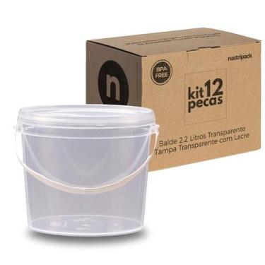 Imagem de Balde 2.2L Transparente Para Pipoca Com Tampa - Kit 12 Pçs - Nastripac