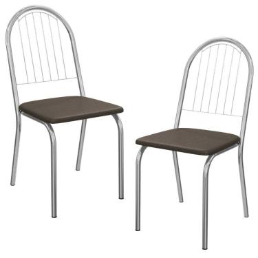 Imagem de Kit 2 Cadeiras Cromada Sala Jantar 2C077CR Corino Nude Kappesberg