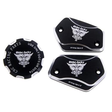 Imagem de Riderjacky Para Honda VFR1200F/ FD 2010 2011 2012 2013 2014 VFR1200 F Tampa da tampa do reservatório de fluido do cilindro dos freios dianteiros e da embreagem e freios traseiros (preto sem logotipo)