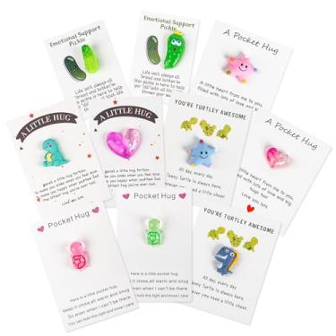 Imagem de mountova Abraço de bolso com citações motivacionais, presente inspirador incrível, 10 conjuntos, cartões de agradecimento, mini figura de tartaruga marinha presente para amigos familiares, cartões
