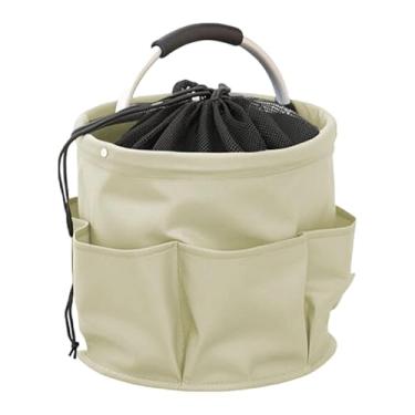 Imagem de Fenteer Cesta de Bolsa para ferramentas de jardim Alça de alumínio Dobrável Bolsa versátil Cesta de mercado para viagens ao ar livre Parque, Cinza Damasco