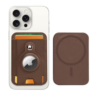 Imagem de PureGear Carteira Mag AirTag, carteira magnética com suporte protetor AirTag para iPhone 15/14/13/12, compatível com MagSafe, comporta até 8 cartões, slim minimalista, AirTag não incluído (castanho)