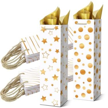 Imagem de Ovveroche Pacote com 20 sacos de presente de vinho com alças e papel de seda, sacos de presente de garrafa de vinho de folha dourada para festas de fim de ano, aniversário, casamento, Halloween, Natal