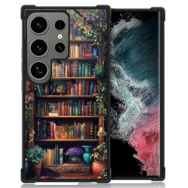 Imagem de WANKBLC Compatível com Samsung Galaxy S24 Ultra, proteção à prova de choque para homens mulheres antiderrapante para Samsung Galaxy S24 Ultra Crazy Pattern Dark Bookshelf Plants Retro Vintage