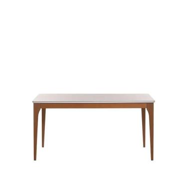 Imagem de Mesa de Jantar Retangular c/ Vidro para 6 Lugares Ella 160 cm - Natural c/ Off White Fosco