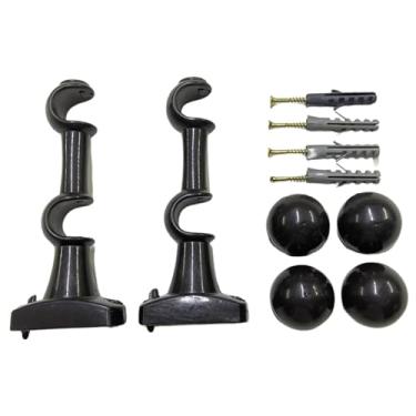 Imagem de Kit Par de Suporte Para Cortina Varão Simples Com Ponteira Duplo Reforçado 19/19mm Preto