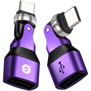 Imagem de EndlesShine Adaptador USB C para USB A, pacote com 2, 180° tipo L e rotação de 360° USB 2.0 480MBPS OTG porta adaptador de cabo de substituição e extensor para conector tipo C e A (roxo)