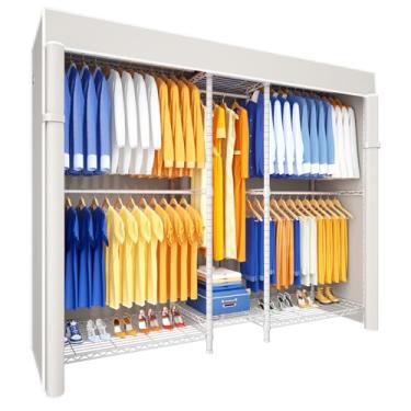 Imagem de Ulif E12C Sistema organizador de armário resistente, suportes de roupas independentes para pendurar roupas, rack de roupas ajustável 180 cm L x 40 cm P x 194 cm A comporta 435 kg, suporte branco com