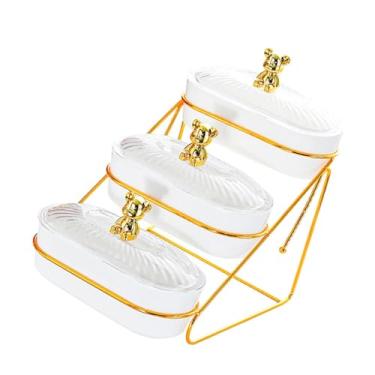 Imagem de predolo Fruteira, Bandeja de Frutas com Tampa, Multiuso, com Prateleira de Armazenamento, Prato de Servir, Prato de Frutas Secas para Casamento, Decoração de, Branco 3 Camadas, Tamanho real