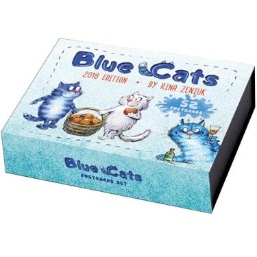 Imagem de Conjunto de cartões postais premium – 52 cartões artísticos em branco para correspondência, scrapbooking e decoração. 10 x 15 cm. Cartão postal de gato azul 2018 por Rina Zeniuk. Cartolina 300GSM