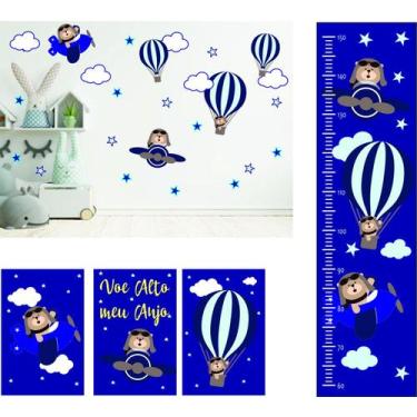 Imagem de Kit Decorativo Urso Aviador Adesivo - Régua e Quadros - Colakoala Ades