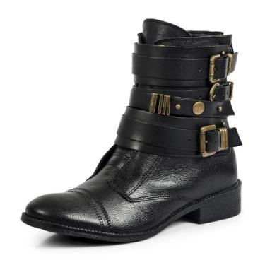 Imagem de Bota Coturno Feminina Couro Cano Médio Fivelas Conforto - Kader Woman,