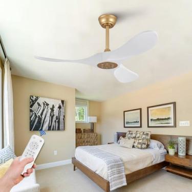 Imagem de KBZZ Ventilador de teto dourado de 106 cm sem luz, 6 velocidades, motor CC silencioso reversível, 3 lâminas de madeira, ventilador de teto moderno sem luz, ventilador de teto com controle remoto para