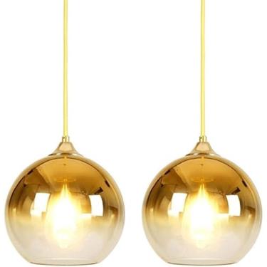 Imagem de 2 Pack Espelho Moderno Bola De Vidro Pingente Luz Ouro Rosa Ouro Globo De Prata Loft Hanglamp Nordic Creativity E27 Lâmpada Pingente De Cabeça Única Luminária De Cozinha, Gold-30cm