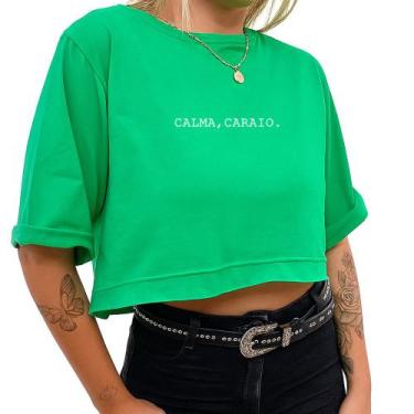 Imagem de Cropped Algodão Curto Feminino Estampado Calma Caraio 240 T-shirt Curt